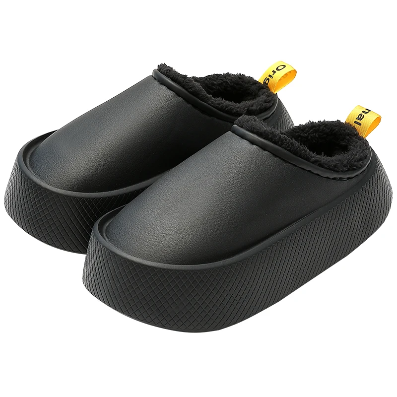 

Меховые тапочки, Нескользящие толстые водонепроницаемые домашние уличные мужские удобные тапочки, зимние теплые хлопковые женские домашние тапочки