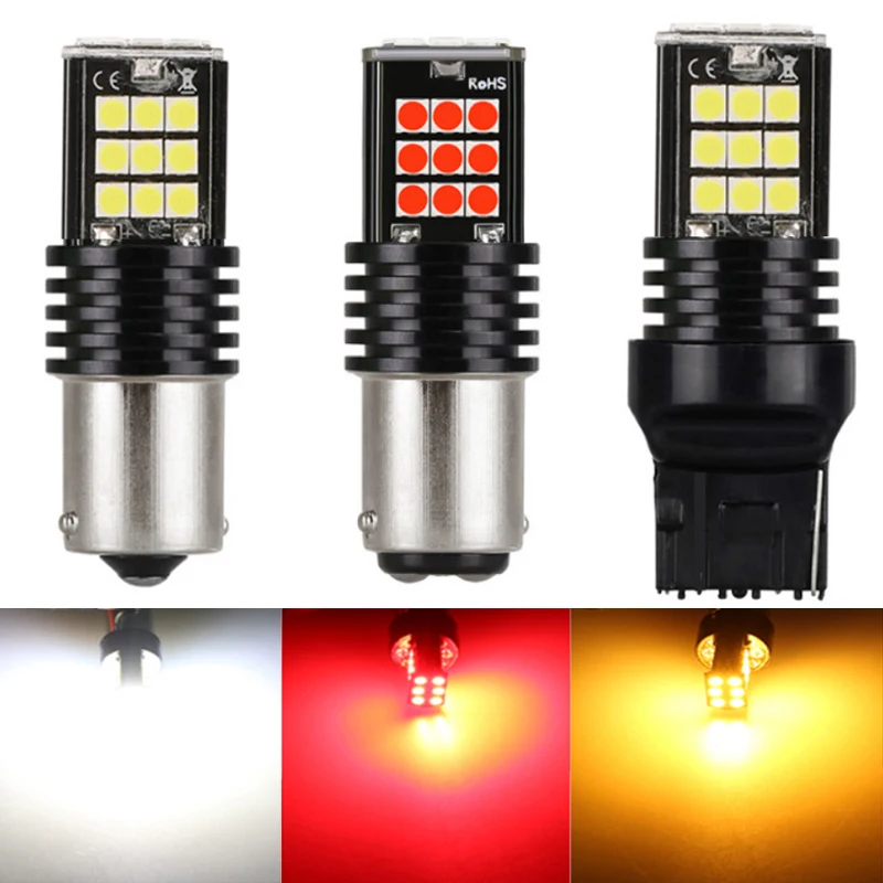 

10pcs T20 7443 7440 S25 1156 BA15S T15 3156 3157 Car LED DRL Turn Signal Light Auto Reverse Backup Brake Lamp 24SMD 3030 DC12V