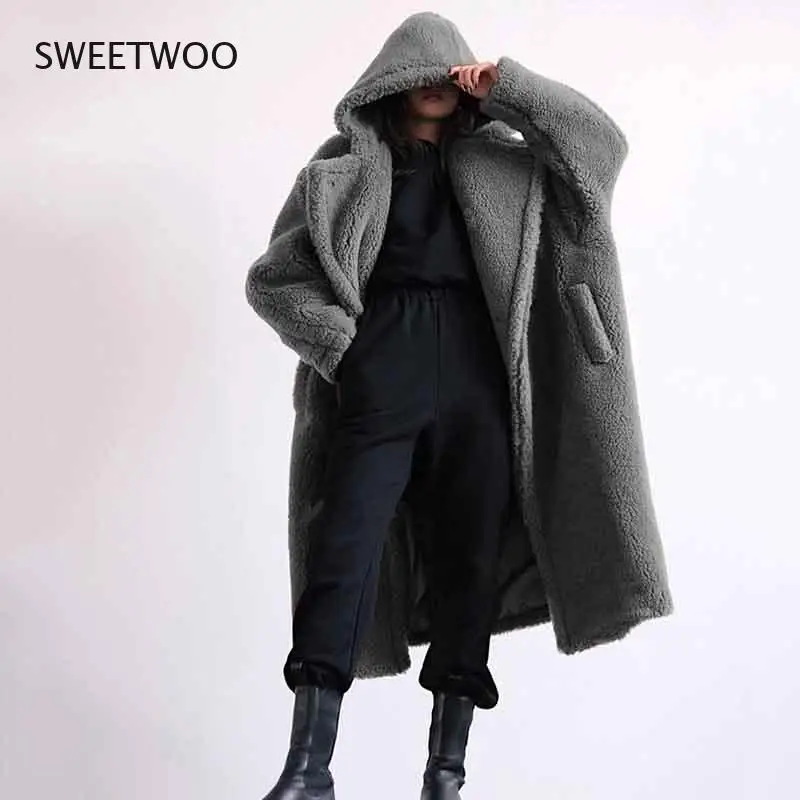Female Fur Faux Fur Casual Women Coat 2022 Winter Fashion Warm Hooded Lapel Medium Length Women Fur Coat Contracted Slim tide