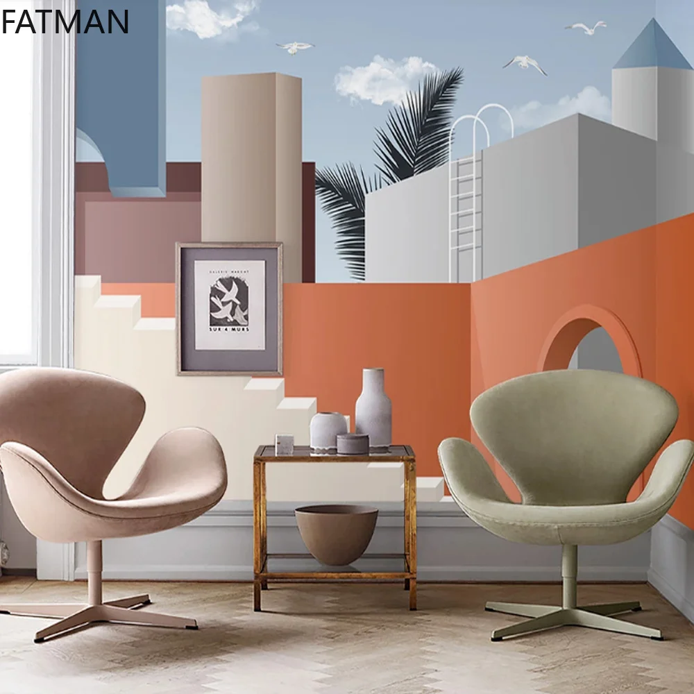 

FATMAN Custom Nordic Minimalist Art Abstract Geometric Architectural Wallpaper 3D Living Room Sofa Background Mural Dropship