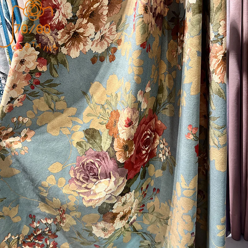 Плотные бархатные шторы затемняющие занавески в американском стиле ретро с