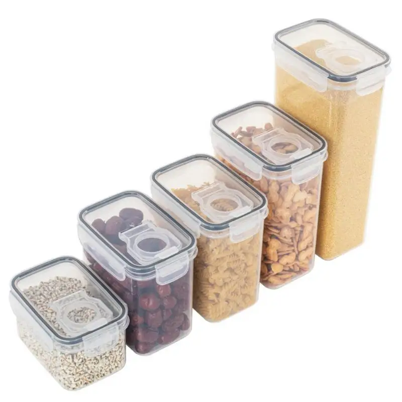 Airtight Food Sealed Storage Box With Lids For Rice Snack Sugar Oatmeal Beans Clear Storage Bucket Kitchen Container Organizer