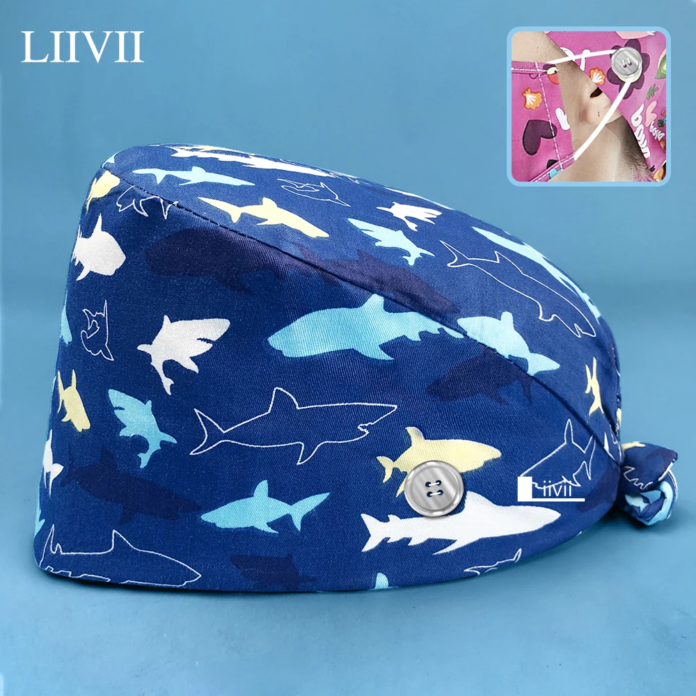 

Cartoon Printed Medical Scrubs Cap Health Service Nursing Hats Clearance Work Hats with Sweatband Scrub Cap Wholesale 100%Cotton