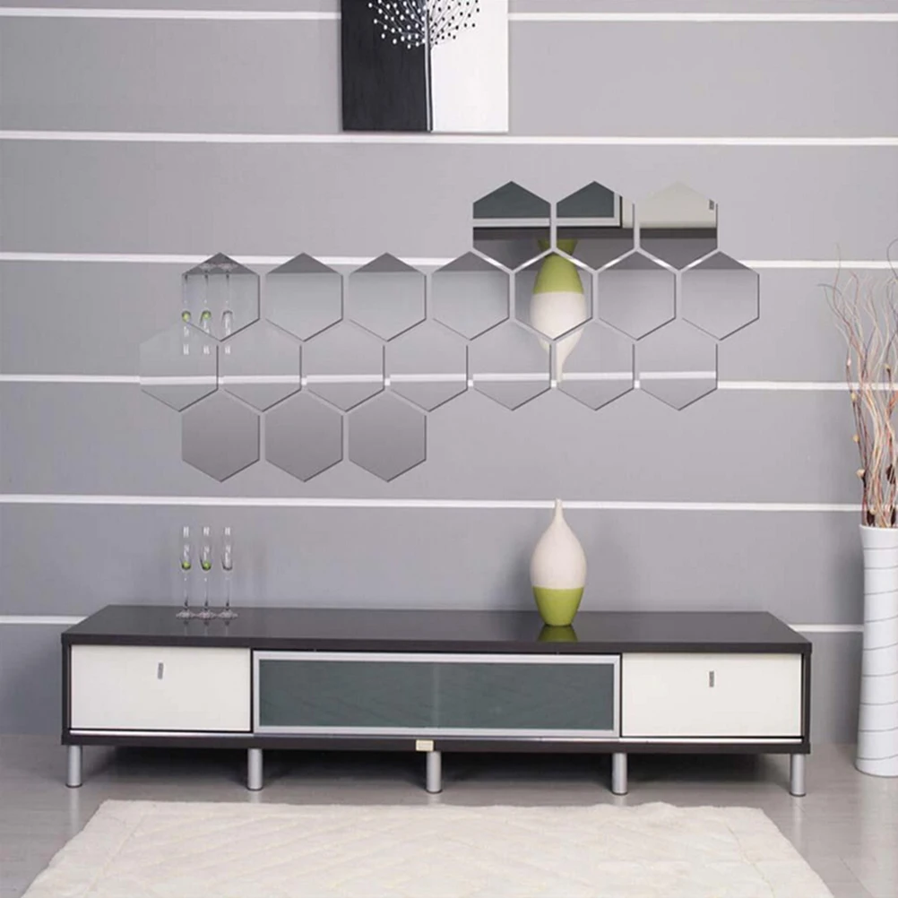 

12Pcs 3D Regular Hexagon Honeycomb Decorative Acrylic Mirror Wall Stickers Living Room Bedroom Poster Home Decor Room Decoration