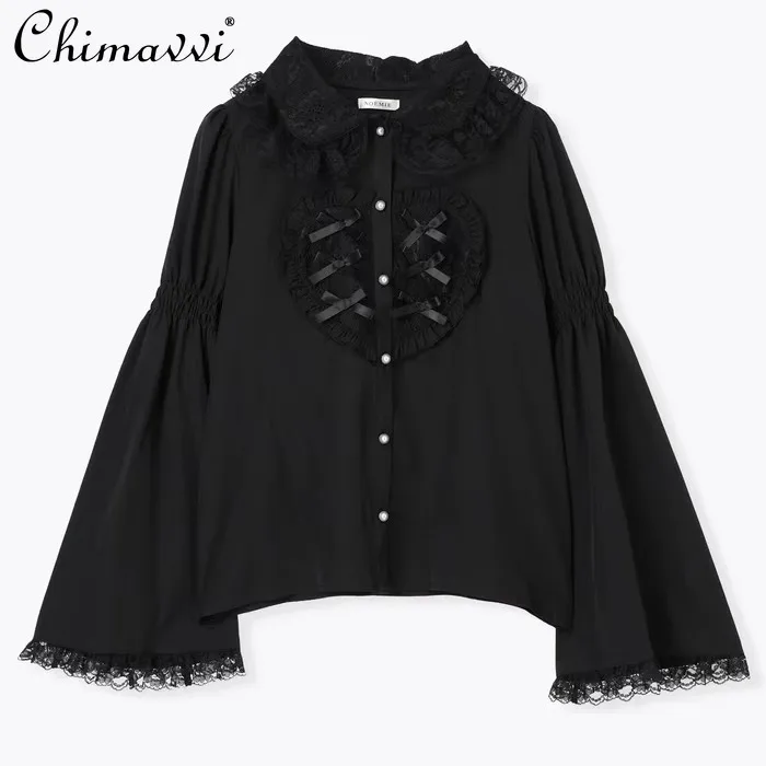 Кружевная рубашка Ji с рукавами и бантом в японском стиле больших сердец Новинка