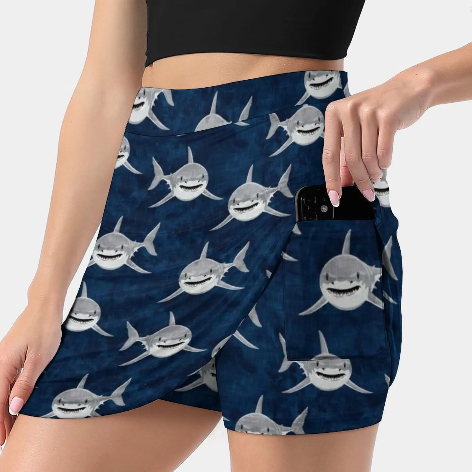 

Sharks!-Dark Blue Korean Fashion Skirt Summer Skirts For Women Light Proof Trouser Skirt Shark Nautical Great White Shark Week