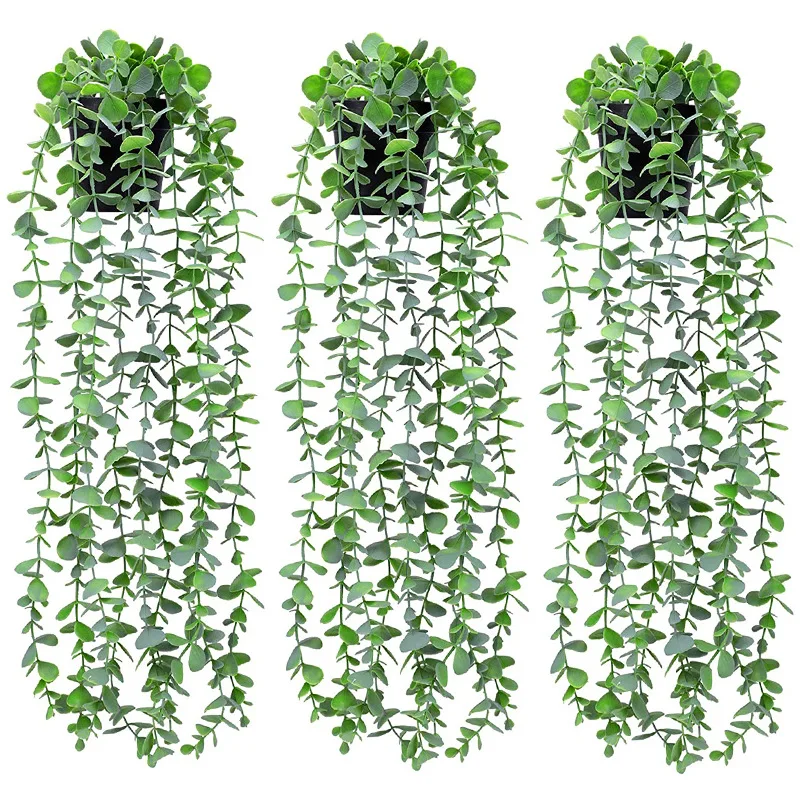 

1pc Hanging Potted Artificial Eucalyptus Green Fake Plants Vines Home Indoor and Outdoor Wedding Home Decorative Green Plant