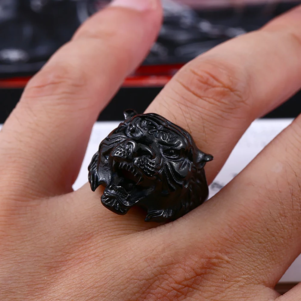 Кольцо мужское из нержавеющей стали в стиле панк с тигром