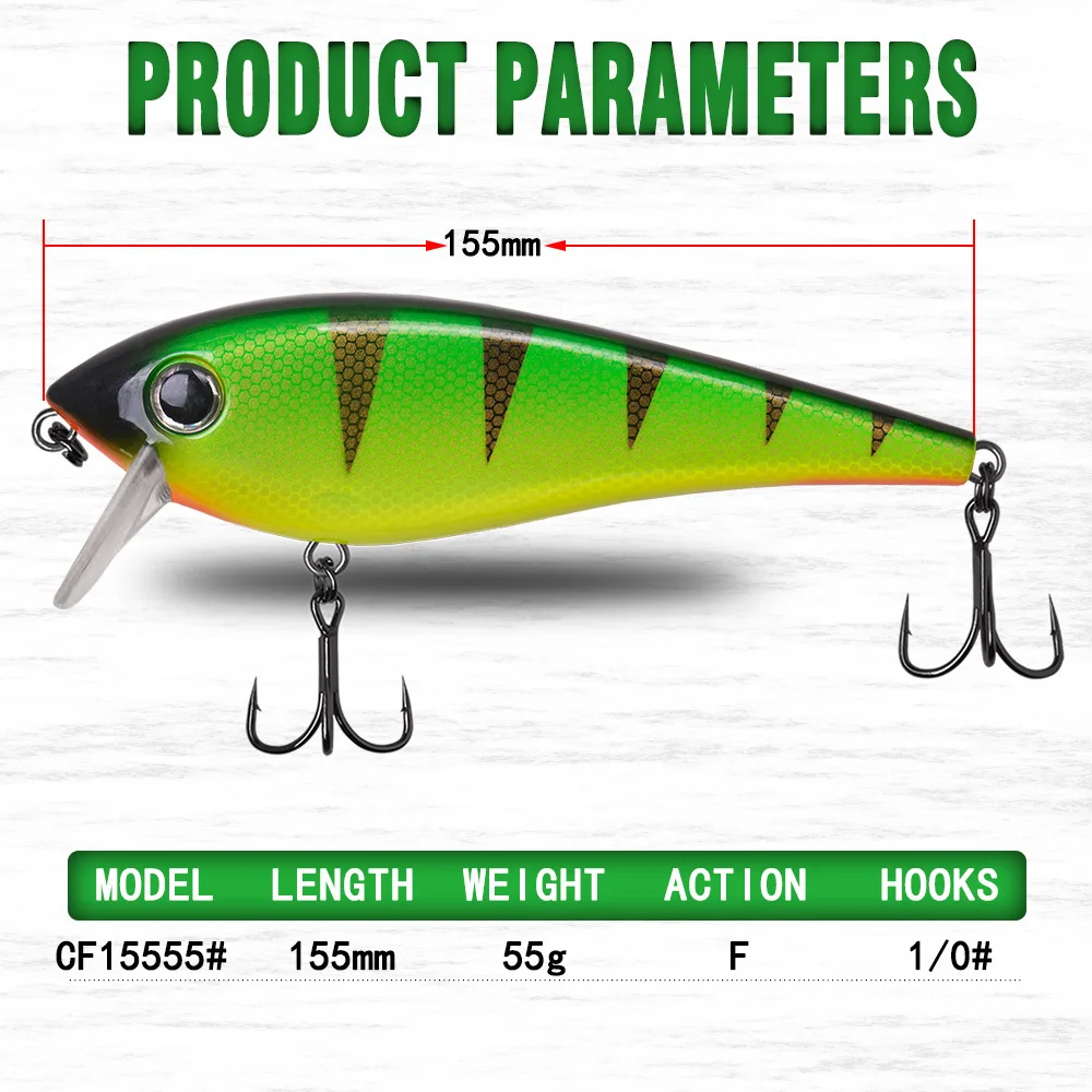 Cf Lure 155mm 55g Floating Topwater Wobbler Hard Bait Jerkbait 12 Colors Big Crankbait Bass Pike Fishing Tackle