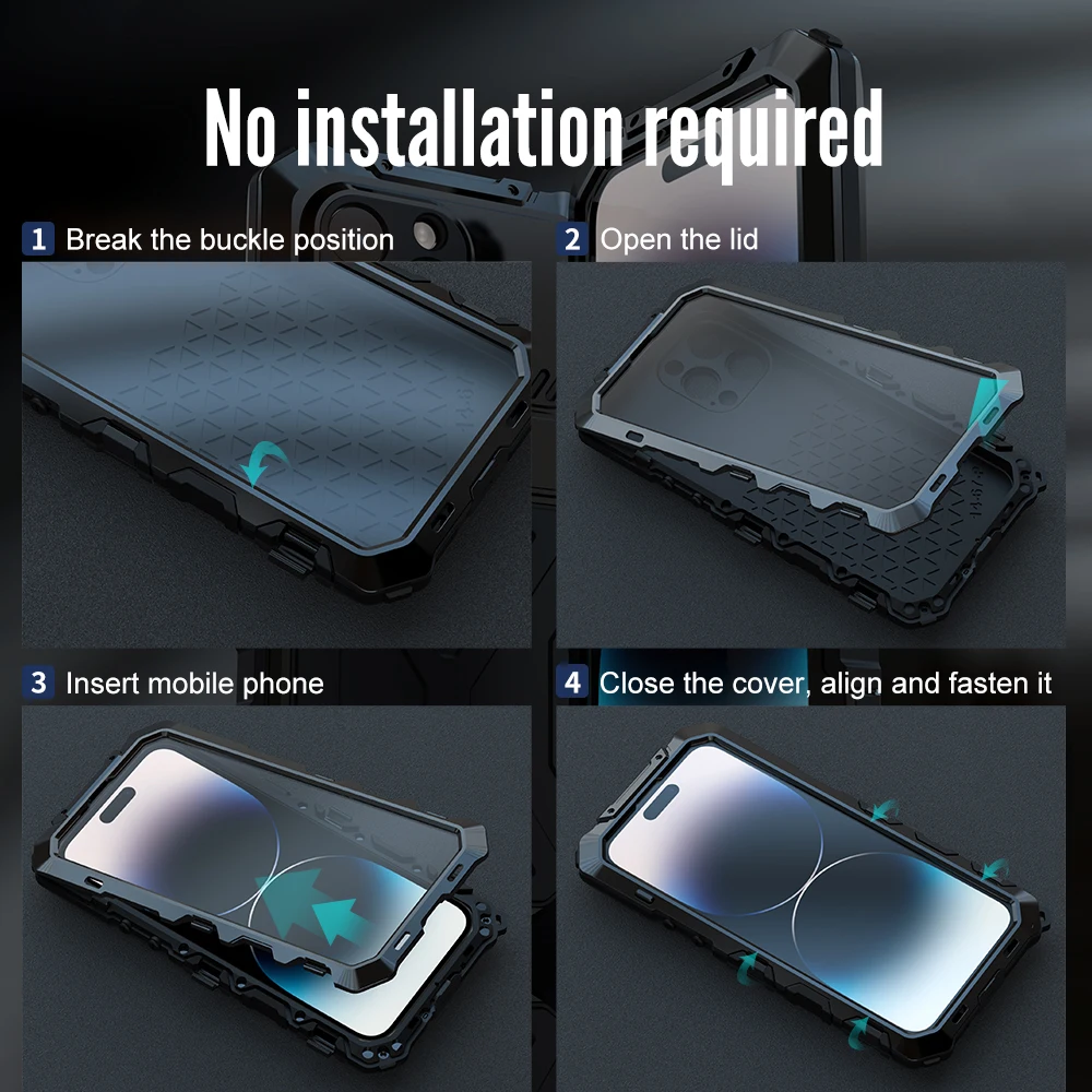 Shockproof Doom Armor Metal Case For iPhone 14 Pro MAX 14 Plus Aluminum Bumper Hybrid Rugged 360 Full Screen Protection Cover
