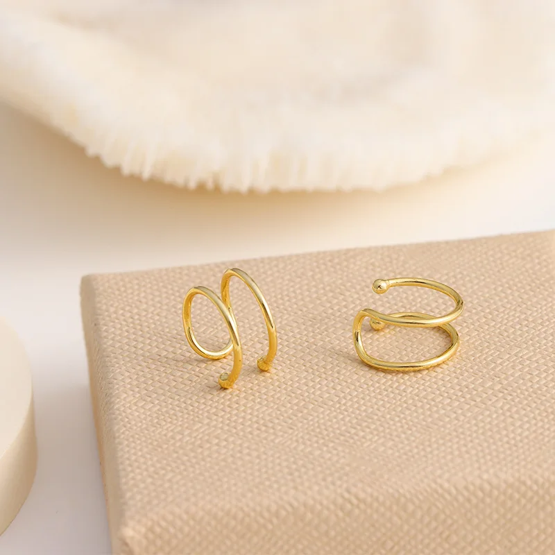 Двухслойные позолоченные серьги-каффы серьги-клипсы неправильной формы