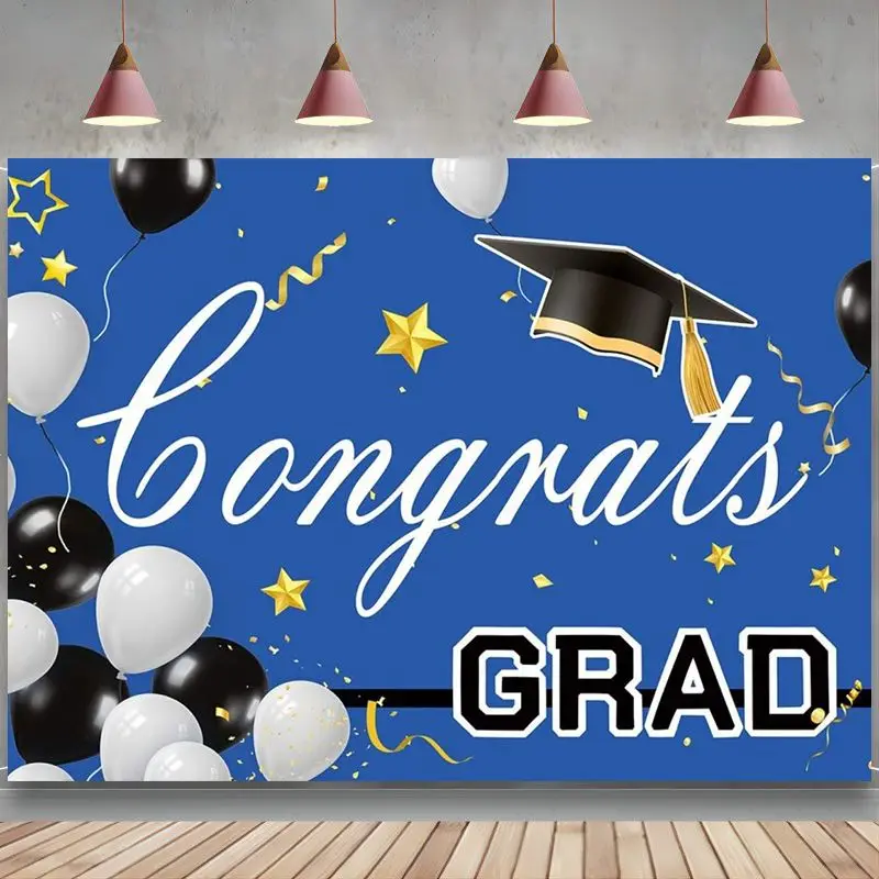 

Class Graduation Backdrop Black and White Balloon Photography Bachelor Cap Grad Congrats Party Photo Background Decoration