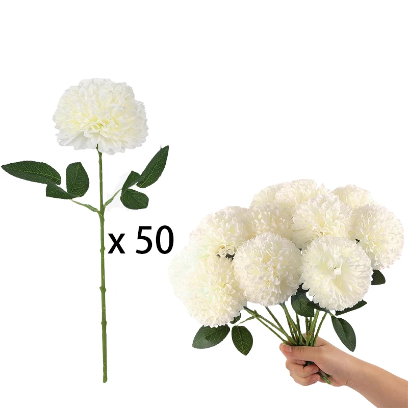 

Искусственные цветы хризантемы шарики белые 50 шт