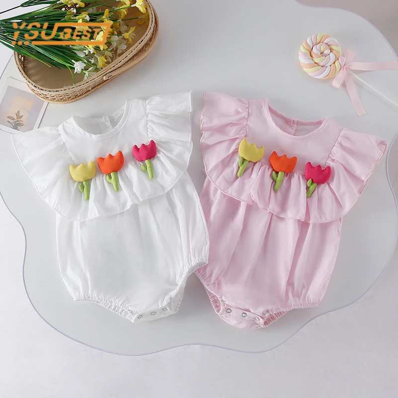 

New Sweet Newborn Kids Baby Girls Rompers Summer Infant Baby Girls Sleeveless Flower Princess Rompers Clothes