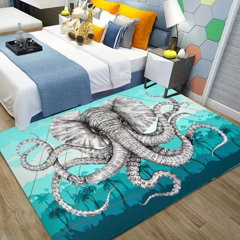 

15 Sizes Kraken Octopus Art Large Carpet Rug for Living Room Bedroom Bedside Carpet Sea Animal Lounge Carpet Area Floor Mat Gift
