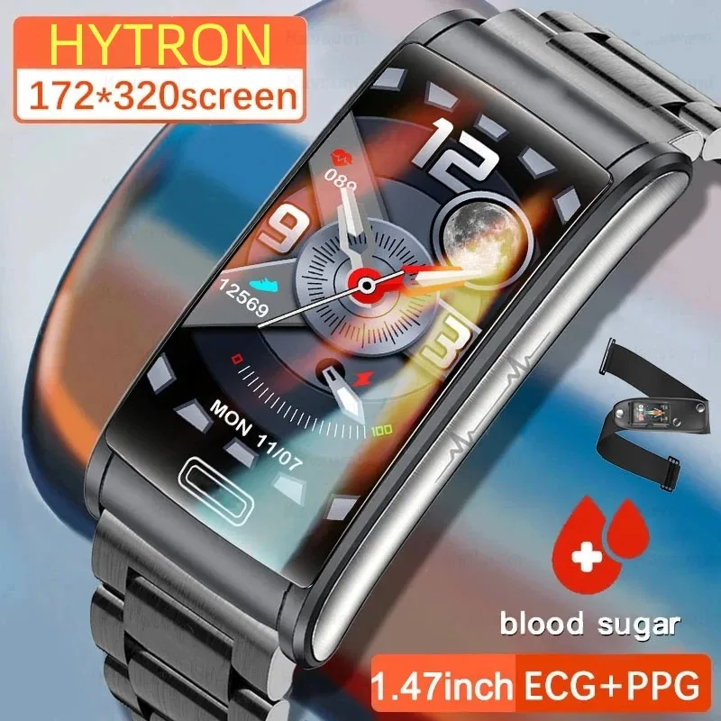 

HYTRON New ECG+PPG Smart Watch Men Non-invasive Blood Glucose Heart Rate Blood Pressure Monitor IP68 Waterproof Sport SmartWatch