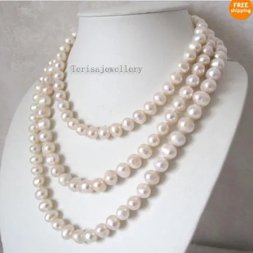 

Unique Design AA Pearl Necklace,60'' 9mm White Freshwater Pearl Long Jewelry,Perfect Wedding Birthday Party Charming Women Gift