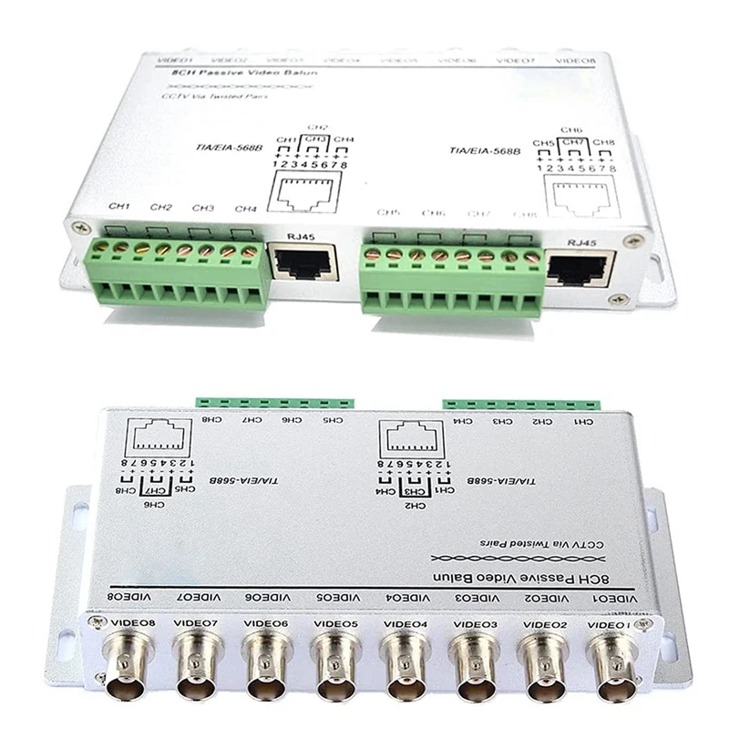 8-канальный UTP 720P/1080P HD пассивный видеопередатчик BNC к Cat5/5E/6 RJ45 (T568B) кабельный