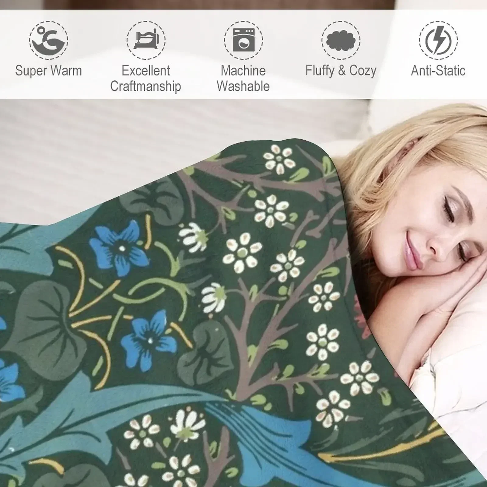 Уильям Моррис Черный шиповник с узором 1852 волосатое мягкое большое теплое одеяло