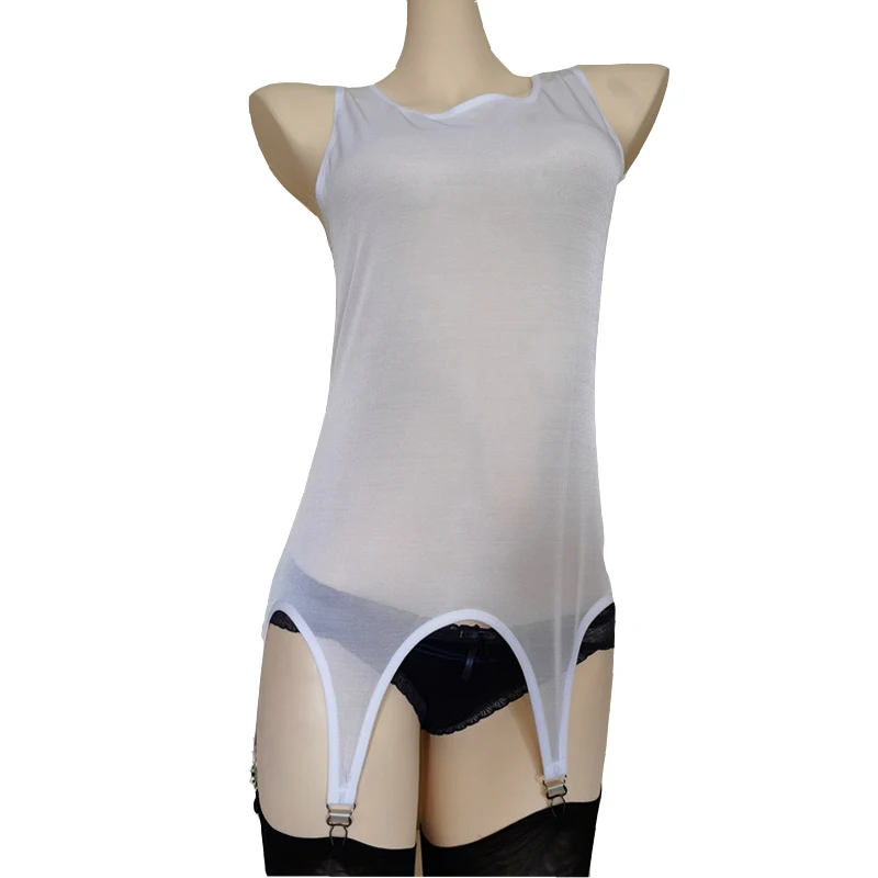 Sexy Women Mesh Garter Belt See Through Bodysuit with 6 Straps Suspender Belt for Stocking Vest Night Club Underwear