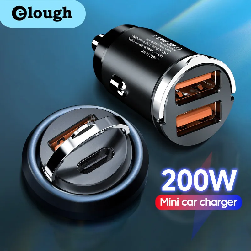 

Elough 200W USB Car Charger Fast Charging Pull Ring QC3.0 Type C PD Quick Phone Charger In Car For iPhone Xiaomi Samsung Huawei