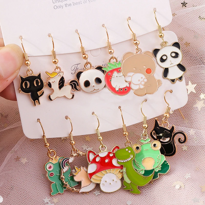Фото Aihua Cute Enamel Animals Earrings Lovely Cat Paw Duck Unicorn Panda Drop Earring for Women Girls Birthday Gifts Party Jewelry №1