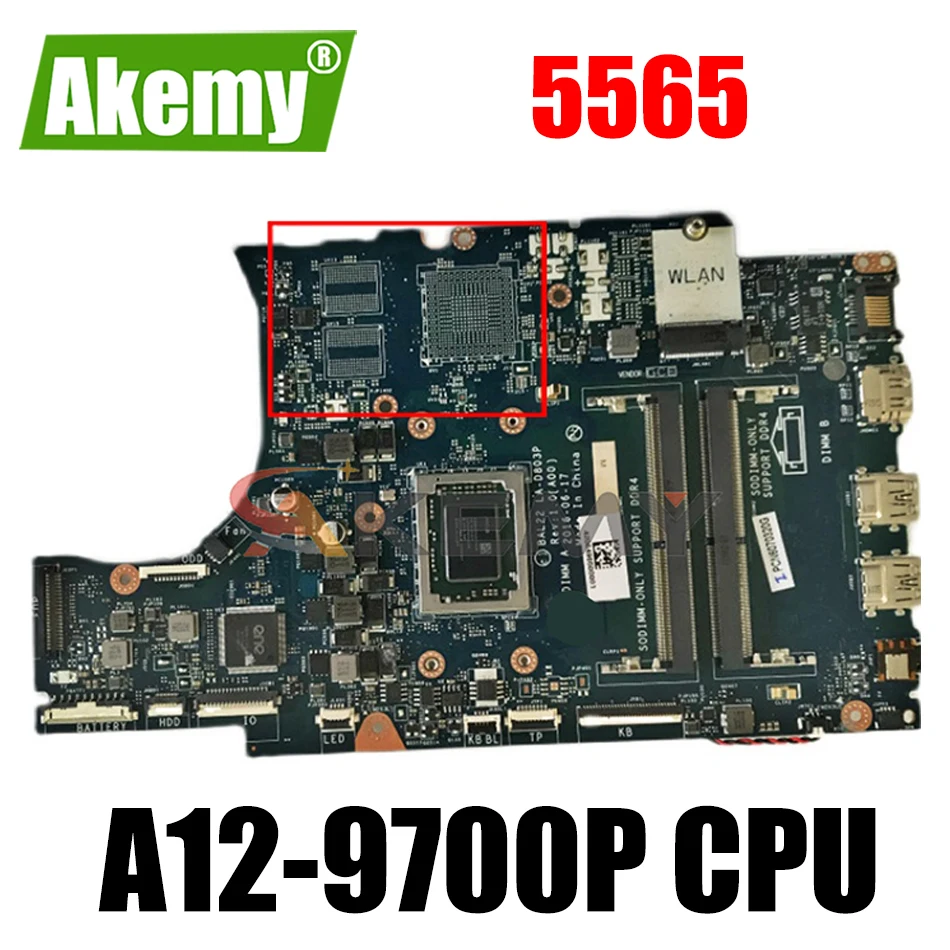 

Brand New CN-0N7GMF N7GMF FOR DELL INSPIRON 5565 Laptop Motherboard BAL22 LA-D803P REV:1.0(A00) A12-9700P Mainboard 100%tested