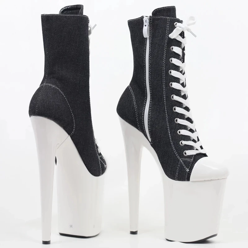 Pole Dance Boots 20CM High Heel Platform Denim Sexy Stripper Catwalk Model Nightclub Boots Unisex Size 36-43