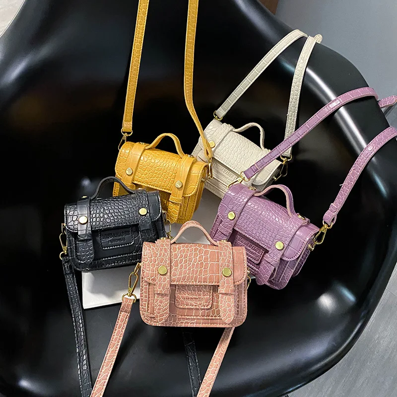 

Stone Pattern Small Square Bag Luxury Design Female Bag European Retro Cambridge Bag Lady Shoulder Bag Chain Lady Messenger Bag
