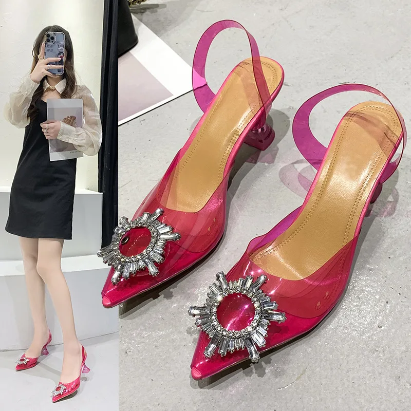 New Rhinestone Pumps Women Transparent High Heels Sexy Pointed Toe Fashion Party Wedding Shoes Ladies Sandalias De Las Mujeres