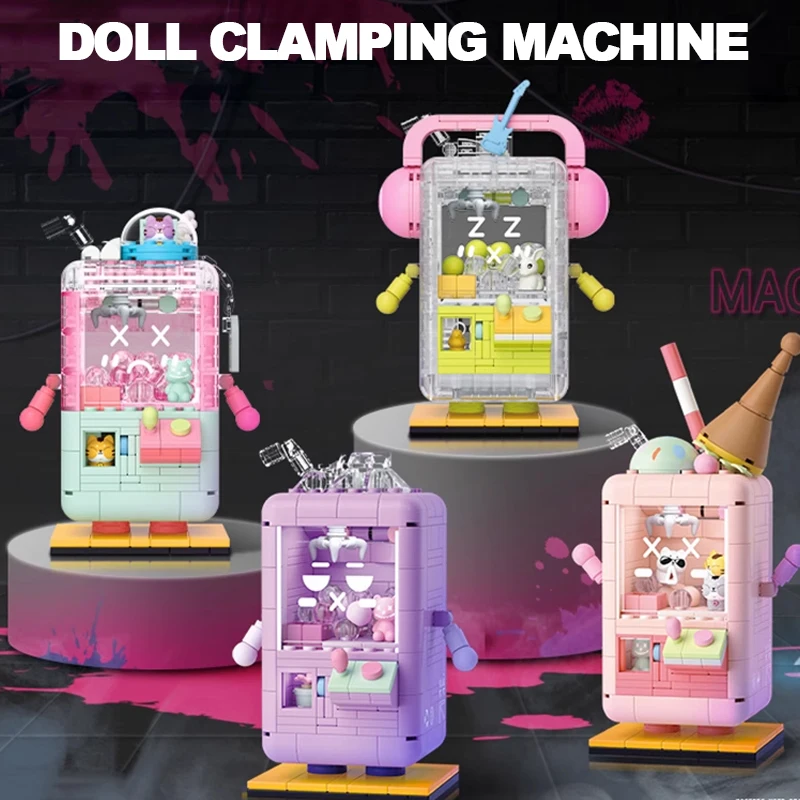 

Creative Doll Claw Machine Building Blocks Cartoon Robot Ice Cream Model Bricks DIY Assembled Children Gift Toys For Girl Friend