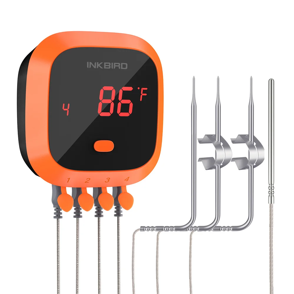 INKBIRD Wireless Meat Thermometer IBT-4XC with 4 Probes Instant Reading Rechargeable Magnet Remote Control with Alarm for BBQ