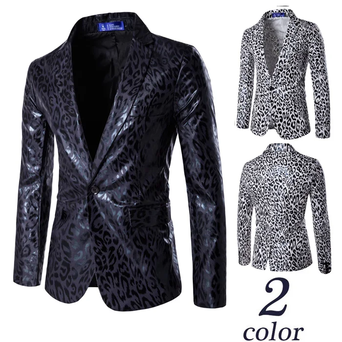 

Men's Slim Fit One Button Slim Fit Leopard Print Coated Fashion Blazer mens blazer jacket