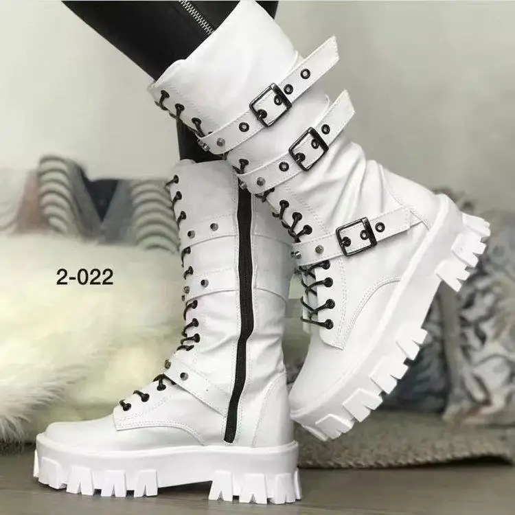 

Autumn and Winter New Punk Lace-up Platform Mid-Calf Women Foreign Trade Large Size Knight Cross-Border Long Boots Female