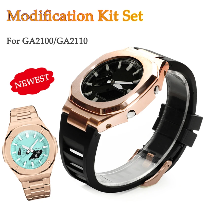 

Metal Band for Gasioak GA2100 Nautilus Modificaied Kit set Luxury Rubber Strap for GA2110 Bezel Stainless Steel correa Breacelet