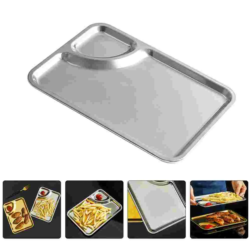 

Plate Plates Steel Stainless Dishes Tray Metal Dish Serving Divided Food Dinner Sauce Appetizer Chips Sushi Saucer Dip Snack Soy