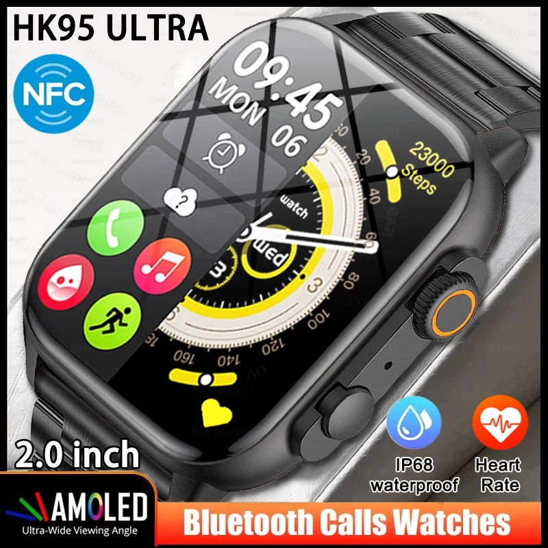

2023 NEW HK95 Smart Watch 1.96 AMOLED Always-on Display Bluetooth Call IP68 Waterproof Sports Smartwatch for Android IOS Phone