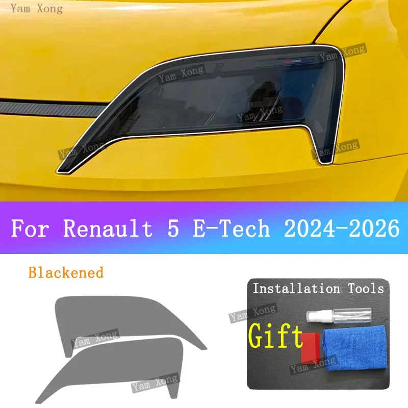 Фото Передняя лампа автомобиля, прозрачная защитная пленка из ТПУ для Renault 5, E-Tech, фара, черная наклейка против царапин, стойка B PPF №2