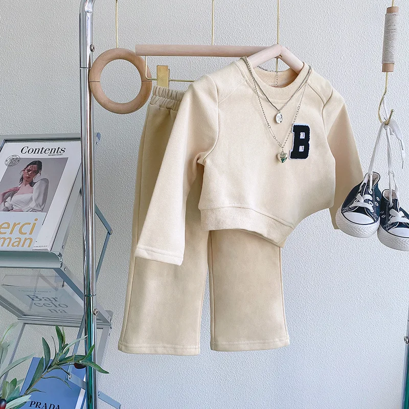 Girls Spring and Autumn Sports Suit New Children's Korean Casual Irregular Sweater + Trousers Two-piece Set  Girl Outfit Set