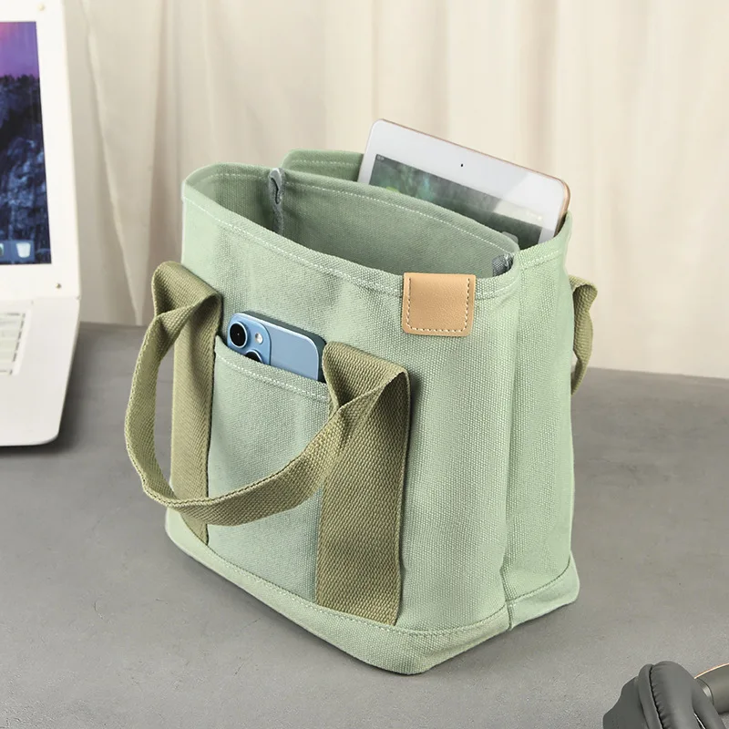 

Small Women Tote Bag Zipper Canvas Lady Handbag Canvas Small Shopping Shoulder Bag Girl Storage Portable Portable Small Book Bag