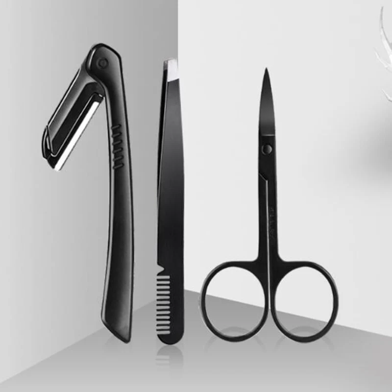 

3Pcs Eyebrow Trimmer Eyebrow Razor Kit Eyebrow Scissors Eyebrow Comb Razor for Face Tweezers Eyelash Eyelash Brush