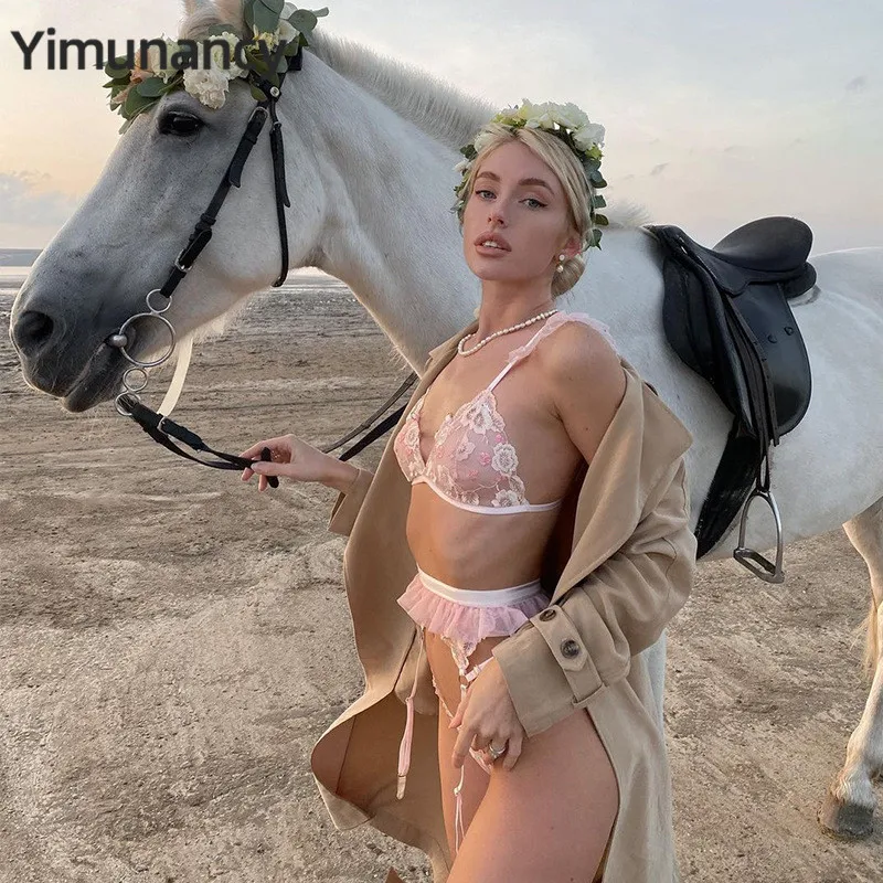 

Yimunancy, 3 предмета, женское розовое сексуальное прозрачное нижнее белье, Комплект трусиков, сетчатый комплект нижнего белья