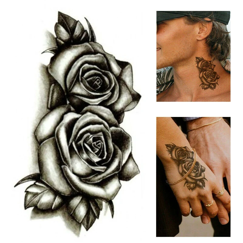 

1pcs Body Art Temporary Tattoo Black Waterproof Rose Fake Tattoo Stickers Women Girls Arms Legs Waist Water Transfer Tatoo