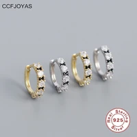 ccfjoyas 925 sterling silver whiteblack color zircon hoop earrings 10mm gold silver color round circle earrings new arrival