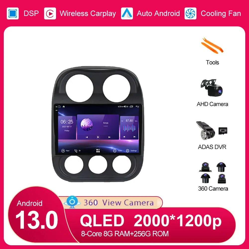 

Автомагнитола на Android 13 для JEEP Compass 1 2009-2016, автомагнитола, мультимедийный видеоплеер для Carplay, Автомобильный GPS No 2Din, 2 Din, DVD, DSP, An