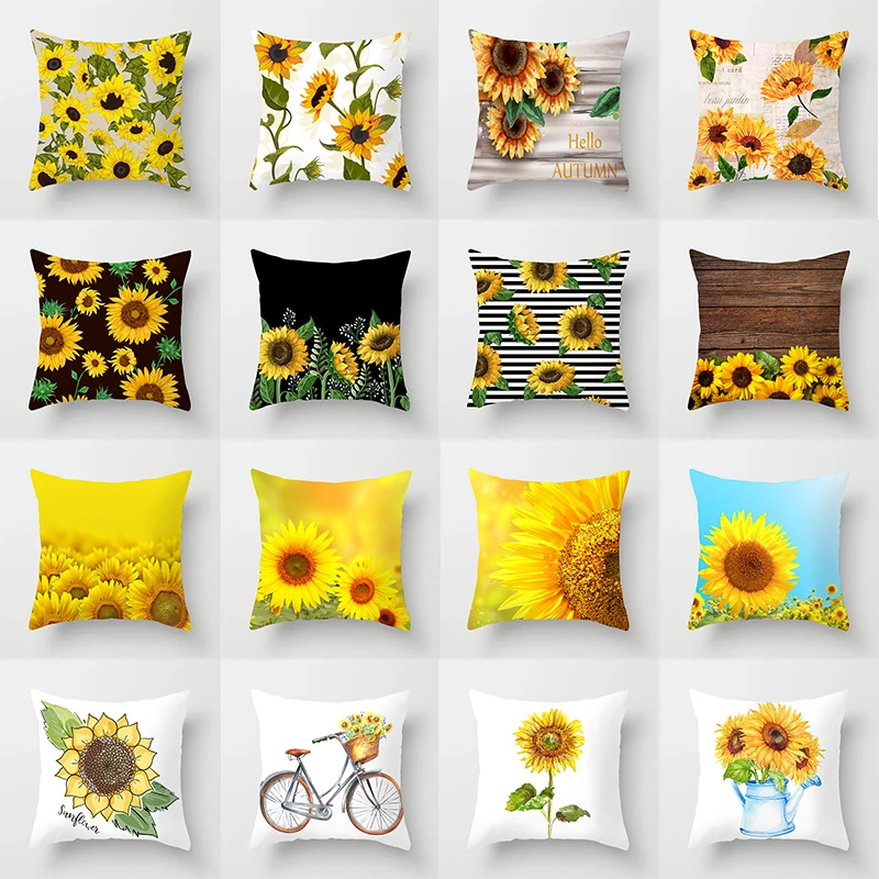 

Home Decor Sunflower Cushion Cover Floral Polyester Pillowcase Bedroom Sofa Car Office Party Decor Pillowcase 45x45cm