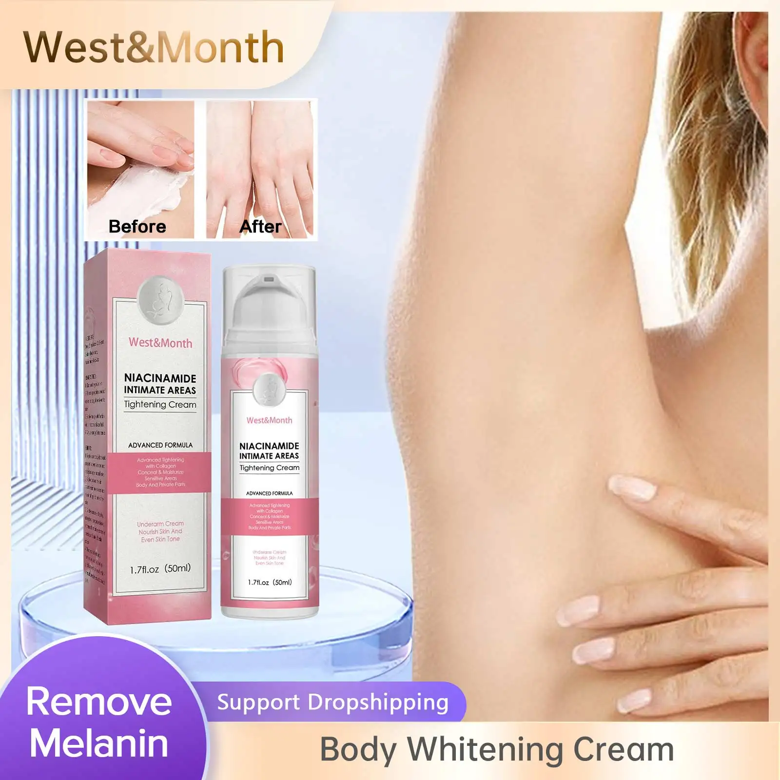 

Niacinamide Body Whitening Cream Removing Melanin Improve Underarm Elbow Joint Dullness Brightening Moisturizing Bleaching Cream