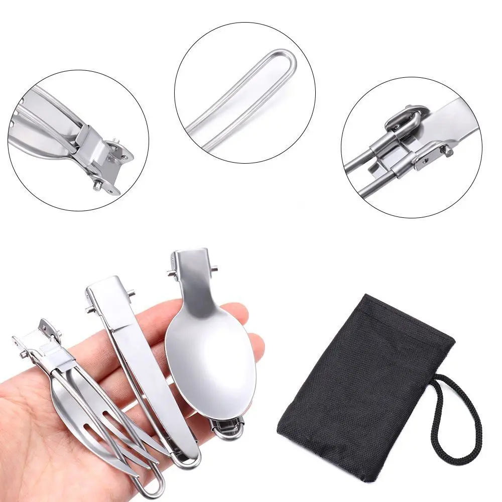 

3pcs Outdoor Foldable Cutlery Tableware Stainless Steel Flatware Set Fork Spoon Dinnerware Camping Trave