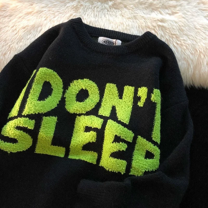 

Harajuku Sweaters I DONT SLEEP Women Pullover Jumper Knitted Top Autumn and Winter O-Neck Oversized Sweater Male Female Trends