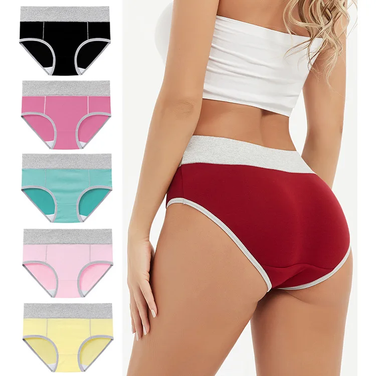 5-pack color matching cotton underpants with medium high waist and tight abdomen women's plus size briefs